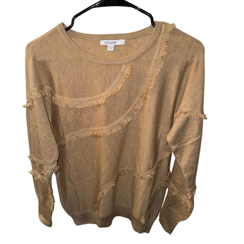 Women's Tan Boho Chicos Crew Neck Sweater with Fringe Detail Size 0(S)